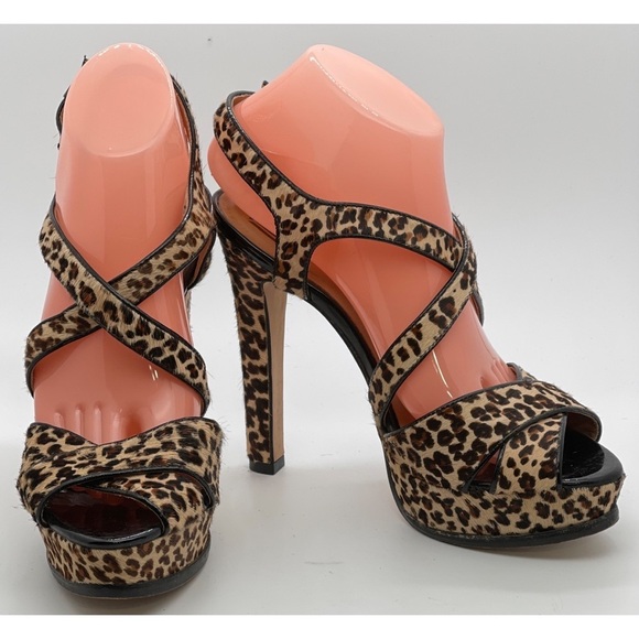 Pour La Victoire Leopard Print Platform Heels Size 8.5 - Picture 3 of 7